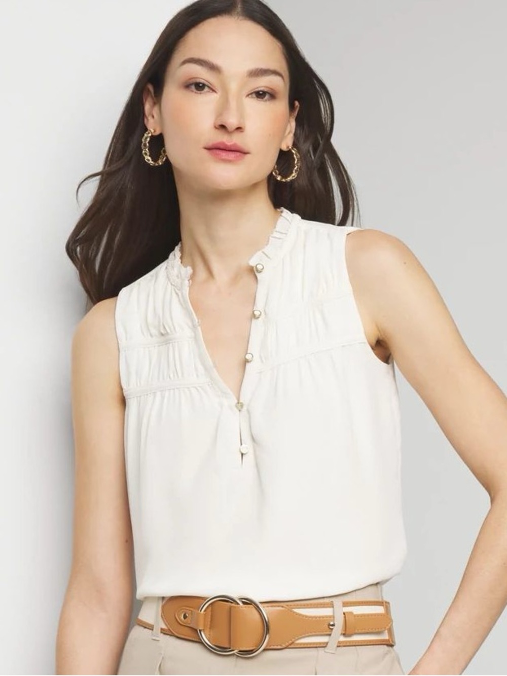 Whitr Gouse Black Market Braided Crepe Shell blouse size large